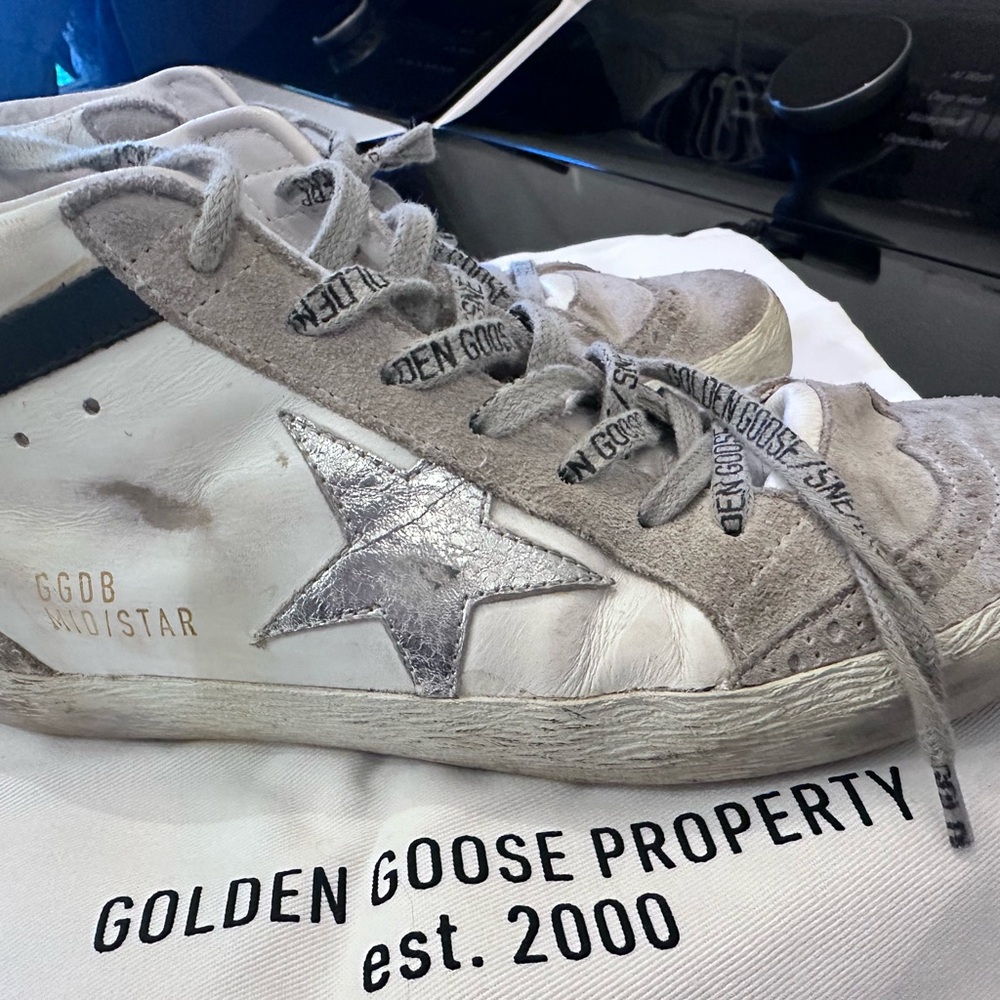 Golden Goose White and Silver Star Sneakers - Midstar